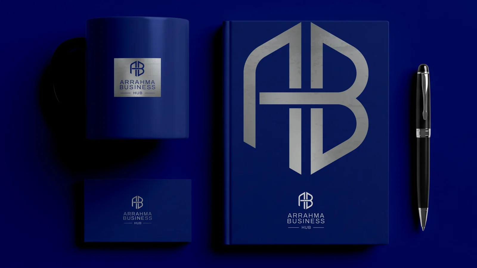 Ar-Rahma Business Hub identity applied to stationery and branded materials.